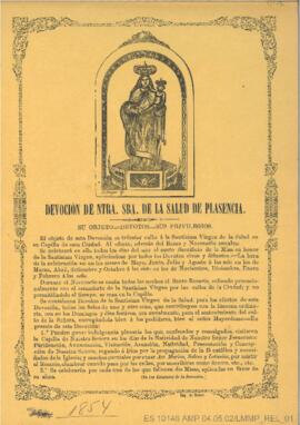 Cartel Devoción de Ntra Sra. De la Salud de Plasencia: Su objeto, devotos, sus privilegios  (De l...