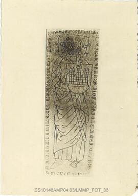 Dibujo de la laude grabada de Alonso Ruiz de Villaoirán. Plasencia.