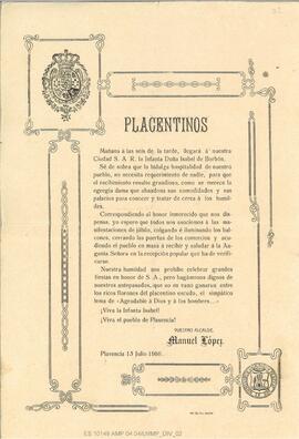 Bando del 13 de julio de 1916 del alcalde Manuel López sobre la visita de la Infanta Isabel de Bo...
